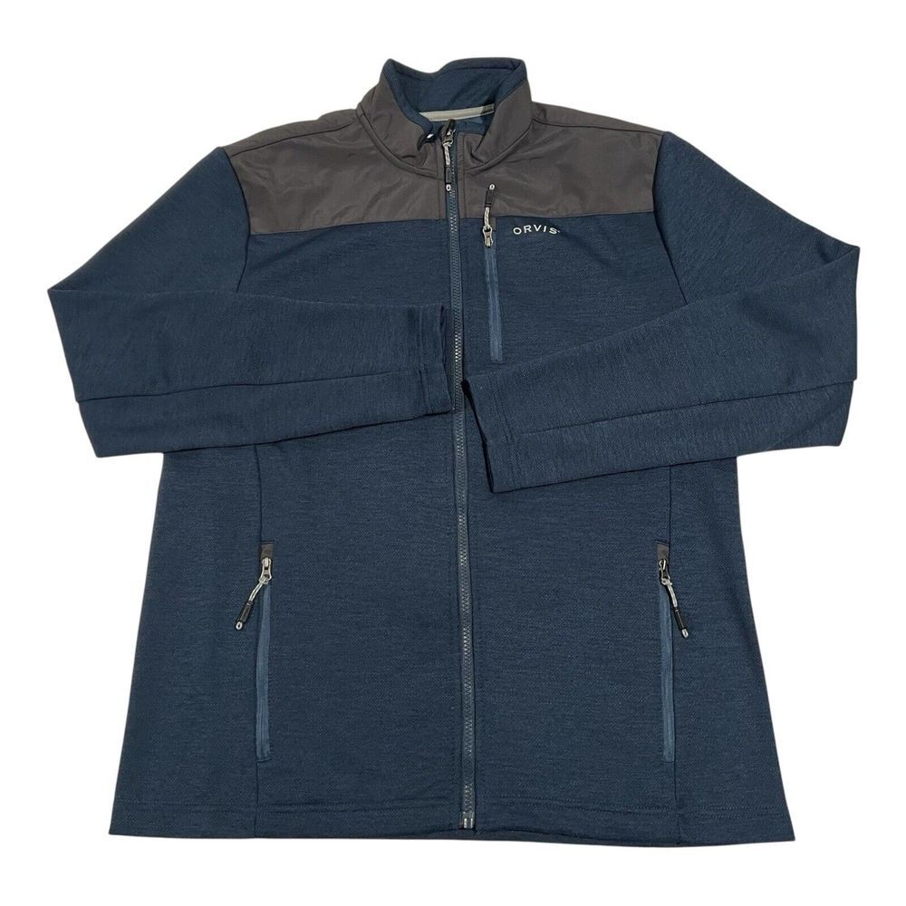 Orvis Blue Gray Colorblock Zip Pockets Full-Zip Fleece‎ Jacket Men's Size Medium